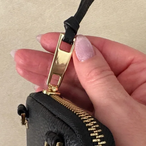 Bandolier Black Leather Phone Pouch with Gold Accents